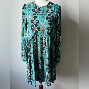 Knox Rose | Long-Sleeve Tiered Boho Floral Dress | Teal | XS